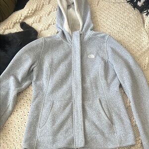 Gray North Face Hooded Fleace Jacket